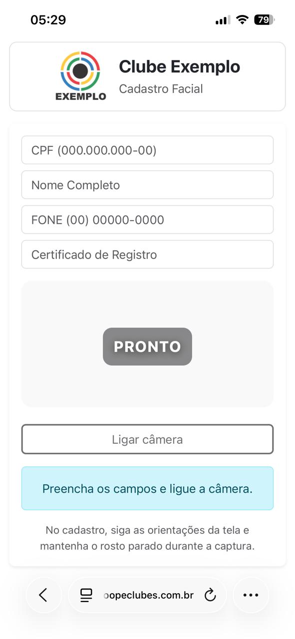Tela de cadastro facial